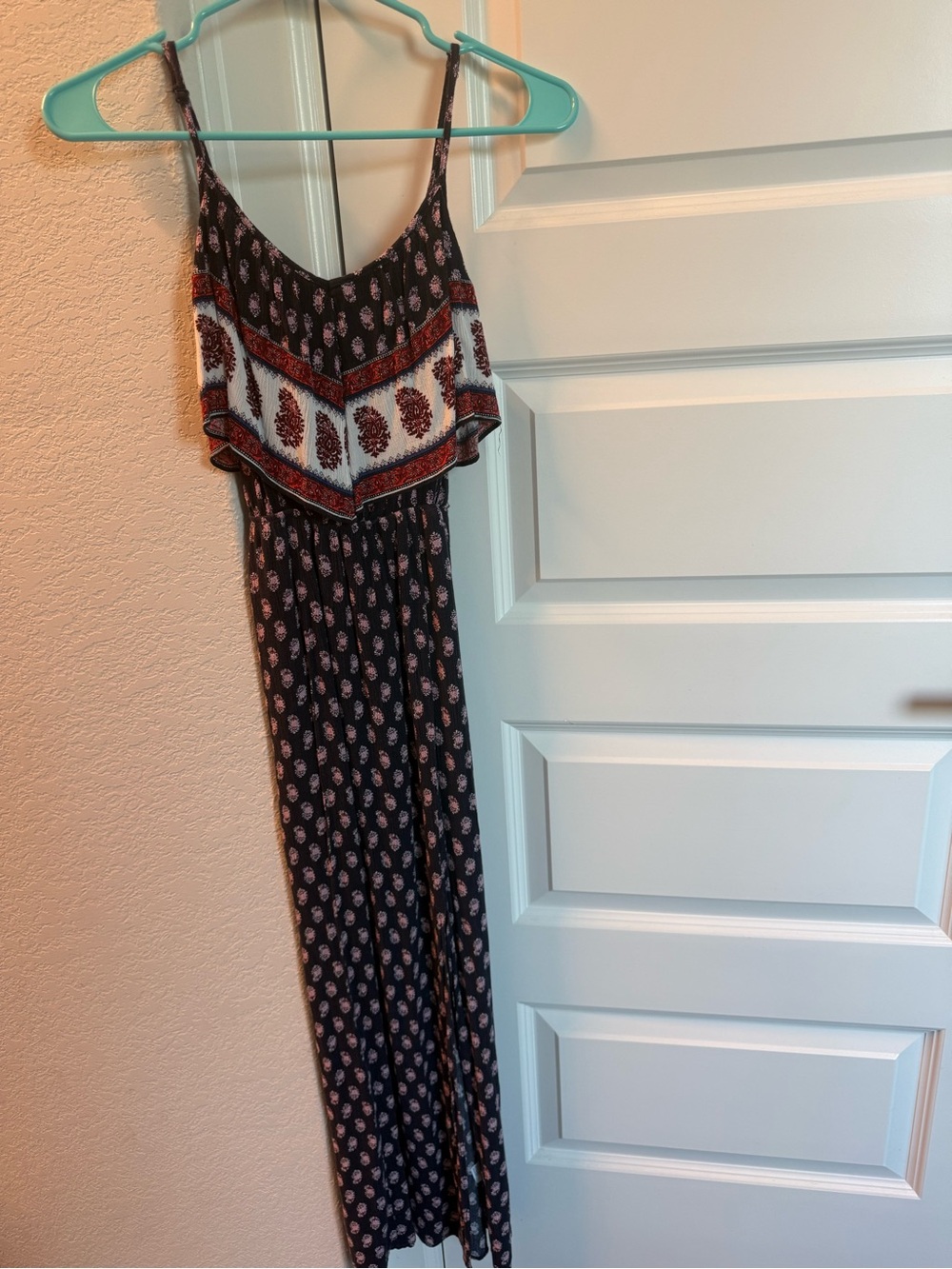 American Eagle Outfitters Navy Paisley Maxi Dress with Rust Accents